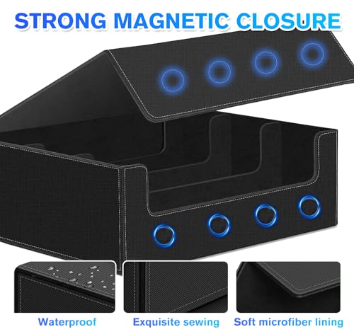1800+ Card Storage Box, PU Leather Trading Card Deck Case with Magnetic Closure, Holds 600+ 35PT 3"x4" Standard Toploaders, Fit for MTG, Marvel, Sports Cards, Game Cards & Business Cards