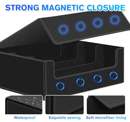 1800+ Card Storage Box, PU Leather Trading Card Deck Case with Magnetic Closure, Holds 600+ 35PT 3"x4" Standard Toploaders, Fit for MTG, Marvel, Sports Cards, Game Cards & Business Cards