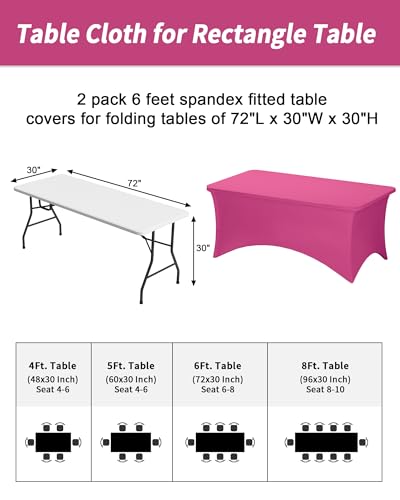 Fixwal Fuchsia Stretch Table Cloth Rectangle 2 Pack 6Ft, Spandex Fitted Table Covers Washable for Party, Trade Show, Banquet, Wedding, Buffet - color: Fuchsia, size: 6 Ft