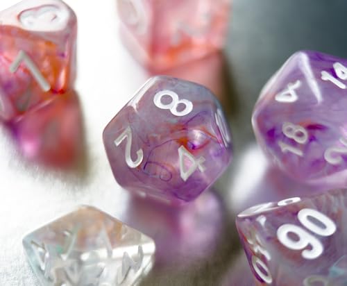Pink DND Dice Set of 7pcs Polyhedral Dice (Pink Glow) | Acrylic Dice Set for TTRPGs, Dungeons and Dragons, Role Playing Games and Other Table Games– D20 System Dice - color: Pink Glow