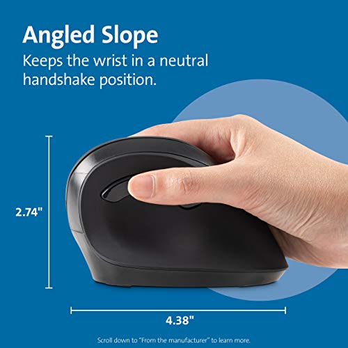 Kensington Ergonomic Vertical Wireless Mouse (K75575WW), Grey/Black | Vertical grip reduces wrist strain, wireless connection, comfortable all-day use - size: Mid-Size