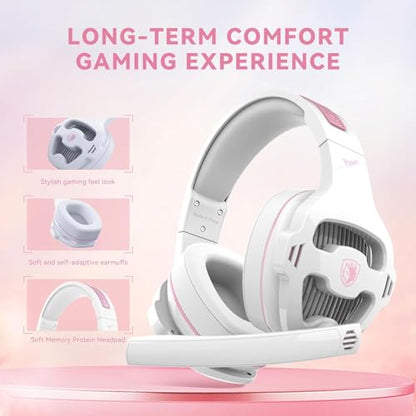 Cute Gaming Headset for Girls, Wired Gaming Headphones with Mic for PS5 PS4 Xbox Series X|S PC Nintendo Switch, Stereo Sound Gamer Pink Headset with Noise Cancelling Microphone - color: Pink