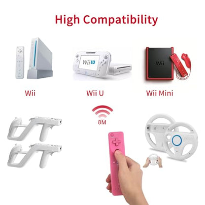 TechKen Wii Controller 2 Pack, Wii Remote Controller with Silicone Case and Wrist Strap, Wii Remote Controller for Wii/Wii U - color: Pink