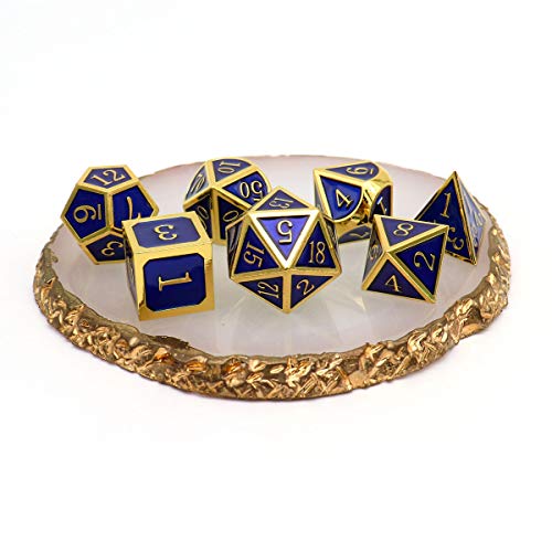 Haxtec Gold Navy Blue Metal DND Dice Set Enamel D&D Dice with Leather Dice Bag Compatible with Dungeons and Dragons Gamer Gift for DND Lovers TTRPG Players DM Masters - color: Gold Navy Blue