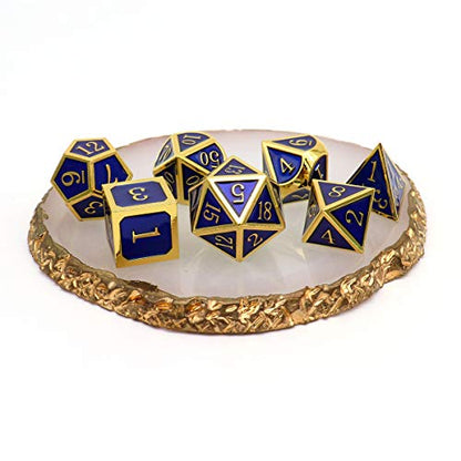 Haxtec Gold Navy Blue Metal DND Dice Set Enamel D&D Dice with Leather Dice Bag Compatible with Dungeons and Dragons Gamer Gift for DND Lovers TTRPG Players DM Masters - color: Gold Navy Blue