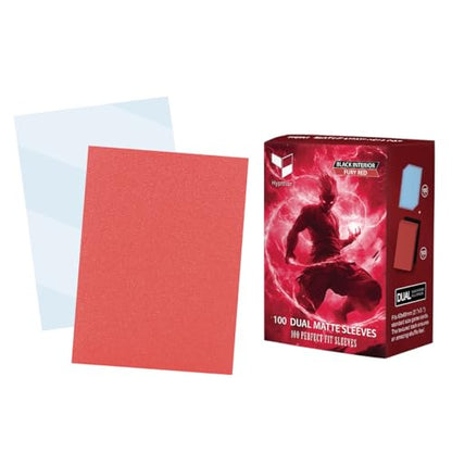 Fury Red MTG Card Sleeves, Hypttior Dual Matte Textured 100 Card Sleeve with 100 Inner Sleeves for Standard Card, MTG, PKM, Baseball Card, Sports Cards - color: Fury Red
