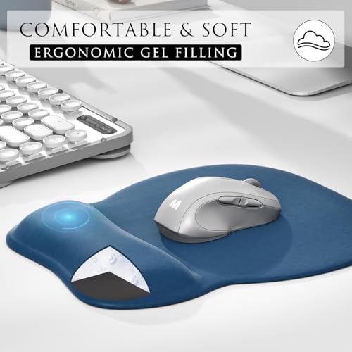 MROCO Ergonomic Mouse Pad with Gel Wrist Rest, 9.4 x 8.1 in, Navy Blue | Ergonomic Shape Design, Multiple Pattern Options, Gel Wrist Comfort, Smooth Lycra Surface, Non-Slip PU Base - color: Navy Blue