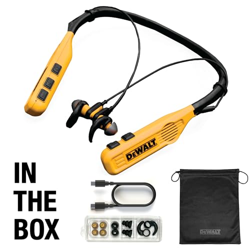 DEWALT Heavy Duty 2-in-1 Neckband Bluetooth Headphones w/Built-in Speakers, Jobsite Wearable Speaker & Around Neck Headphones, Wireless Bluetooth Headset, 60+ Hrs Hands-Free Music/Calls, Carry Pouch - color: Yellow and Black