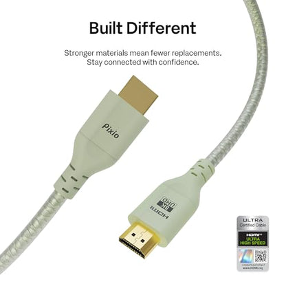 Pixio Mint Green 8K HDMI 2.1 Cable Ultra Certified Ultra High Speed 10FT 8K 60Hz 4K 120Hz Nylon Braided, Gold Plated Connector, Anti-Breakage, HDR10+, dtsx, eARC, HDCP, Dolby Compatible - color: Mint Green, size: 10 ft