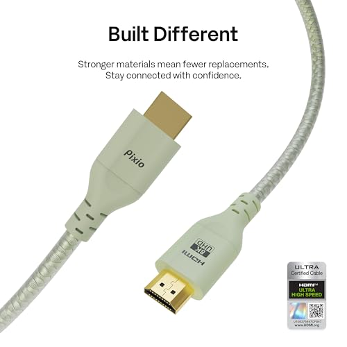 Pixio Mint Green 8K HDMI 2.1 Cable Ultra Certified Ultra High Speed 6FT 8K 60Hz 4K 120Hz Nylon Braided, Gold Plated Connector, Anti-Breakage, HDR10+, dtsx, eARC, HDCP, Dolby Compatible - color: Mint Green, size: 6 ft