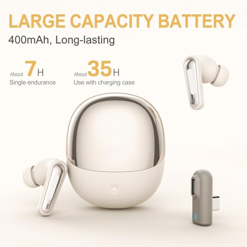 VBESTLIFE Wireless Gaming Earbuds, 2.4G Bluetooth 5.4 Dual Mode Earbuds with ENC Mic and USB C Dongle for Phone Tablet Laptop PC Game Console VR (White) - color: White