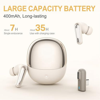 VBESTLIFE Wireless Gaming Earbuds, 2.4G Bluetooth 5.4 Dual Mode Earbuds with ENC Mic and USB C Dongle for Phone Tablet Laptop PC Game Console VR (White) - color: White