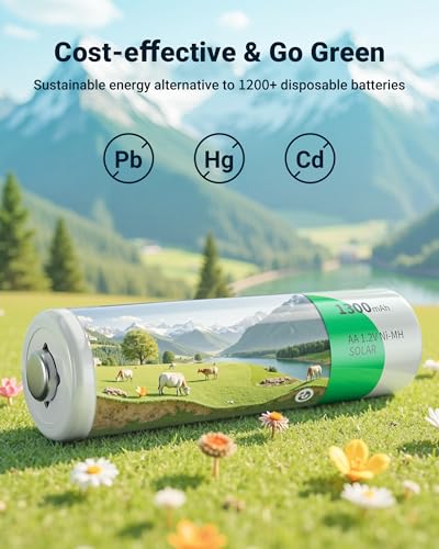 EBL Solar AA Battery Rechargeable Batteries for Solar Lights, 12 Pack | 1300mAh NIMH Pre-Charged 1.2V Mercury-Free, 1200 Cycles for Outdoor Garden Landscaping String Lights - size: Pack of 12 AA, style: AA