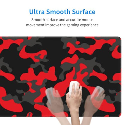 Gaming Mouse Pad, Large Red and Black Camouflage Mousepad Laptop, Extended Camo Mouse Mat, Long XL Waterproof Keyboard Pads, Big Non-Slip Mousepads for Game Office Home, 31.5 x 11.8 in - color: Red and Black Camouflage