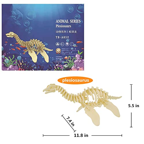 3D Wooden Dinosaur Puzzle, 3 Piece Set Wood Dino Skeleton Model Puzzle | Wooden Crafts Assembly 3D Puzzle, STEM DIY Brain Teaser Puzzle - style: Dinosaur 3-piece set