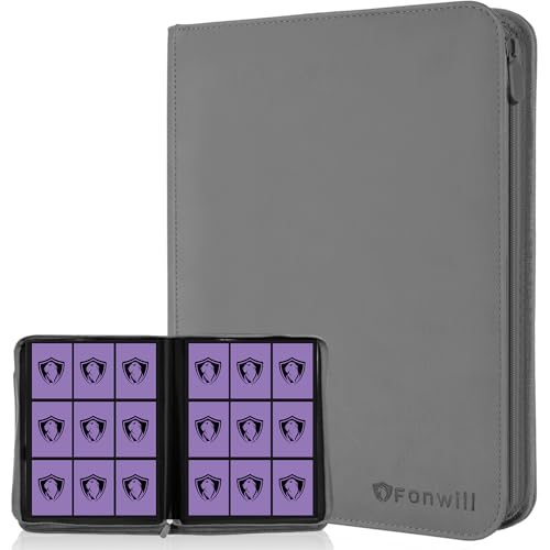 Trading Card Binder,360 Pockets Trading Card Holder Book, Premium PU Cover Zip Folder Binder, Side Loading Carrying Case Binder Album for TCG, MTG,Sports Cards, Game Cards (Gray) - color: 2-Gray, size: 9 Pocket 360