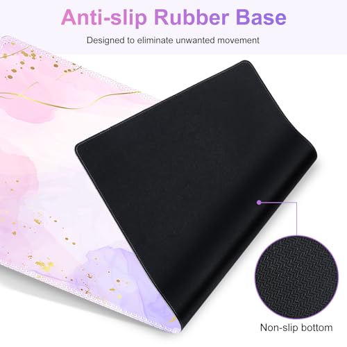 Large Gaming Mouse Pad Set, 4 in 1 Extended Keyboard Desk Mat with Wrist Rest, PC Computer Game Mousepad Set, Non-Slip Desk Pad Easy Typing Pain Relief for Home Office I Pink Purple Marble - color: Pink Purple Marble