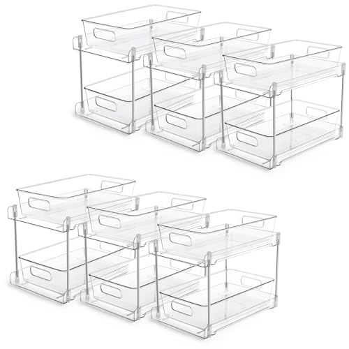 Vtopmart 6 Pack Bathroom Under Sink Organizer (S-Standard) | Slide-out drawers, Multi-purpose storage, Clear visibility, Easy Set-up - color: Transparent, size: S-Standard (6 Pack)
