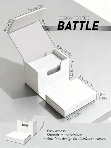 Card Deck Box for Trading Cards Battle Fits 60+ Double-Sleeved Cards anti-loss design for Dice tray and Accessories (white) - color: white
