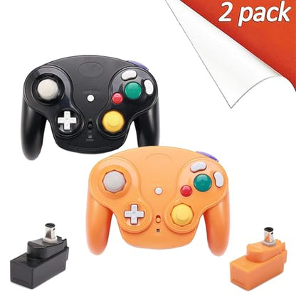 PGYFDAL Wireless Game Cube Controller, 2 Pieces 2.4G Wireless Classic Gamepad with Receiver Adapter for Wii Game Cube NGC GC (Black and Orange) - color: Black&Orange
