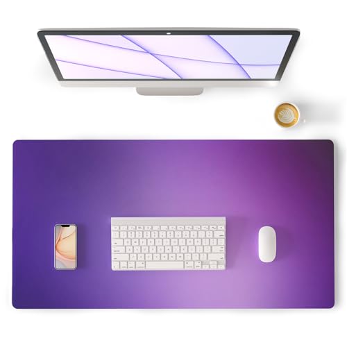 Colorful Star Purple Desk Mat Woman Office Desk Pad, 31.5" x 11.8" | PU Leather Keyboard Mouse Pad for Desk, Ombre Desk Accessories for Girls, Non-Slip Large Gaming Mouse Pads Desk Cover Décor - color: Blurred Purple & Blue 01, size: 31.5" x 15.7"