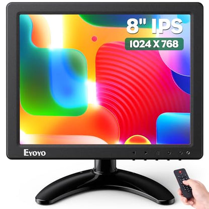Eyoyo 8 Inch Small Monitor, 1024x768 4:3 IPS Mini Security Camera Monitor Screen Support HDMI VGA AV BNC Input with Remote Control, Video Monitors for Retro Computer PC NVR CCTV Raspbery Pi - style: 8 inch 1024x768