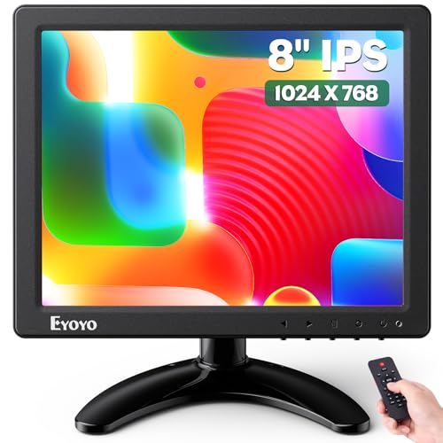 Eyoyo 8 Inch Small Monitor, 1024x768 4:3 IPS Mini Security Camera Monitor Screen Support HDMI VGA AV BNC Input with Remote Control, Video Monitors for Retro Computer PC NVR CCTV Raspbery Pi - style: 8 inch 1024x768