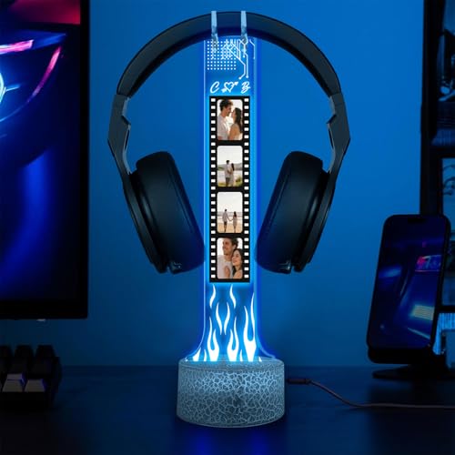 Personalized RGB LED Headphone, Custom Couple Photo Headset Holder, Gaming Decor Gift for Boyfriend, Valentines Day Gift for Him, Custom Couple Gifts, Gifts for Gamers, Photo Headphone - color: 14