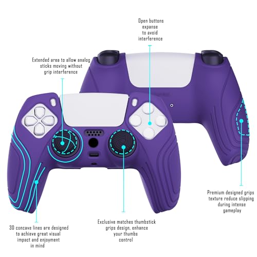 eXtremeRate PlayVital Samurai Edition Purple Anti-Slip Controller Silicone Skin for ps5, Ergonomic Soft Rubber Protective Case for ps5 Controller with Black Thumb Stick Caps - color: Purple