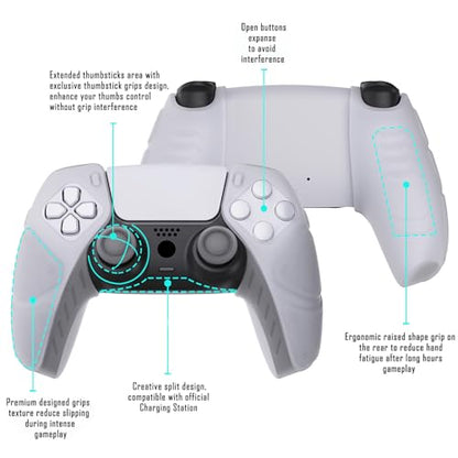 PlayVital Mecha Edition Clear White Ergonomic Soft Controller Silicone Case Grips for ps5, Rubber Protector Skins with Thumbstick Caps for ps5 Controller - Compatible with Charging Station - color: Clear White