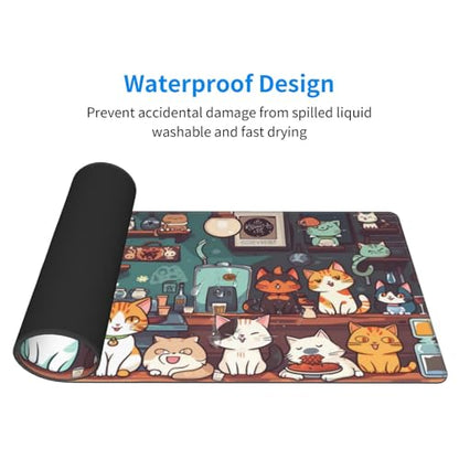 Gaming Mouse Pad Desk Pad,Extended Big Mouse Pad,31.5x11.8 Inch Long Computer Keyboard Mouse Mat Mousepad with 3mm Non-Slip Base and Stitched Edge for Gaming and Office… (cat) - color: Cat