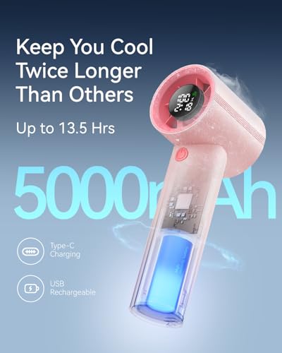 Portable Handheld Fan, Speed(1-199) Powerful Turbo Mini Fan, 30000 RPM High Speed Moter [14H Max Cooling Time] 5000mAh Battery Rechargeable,Pocket Personal Small Travel GIfts for Women Men,Pink - color: Pink