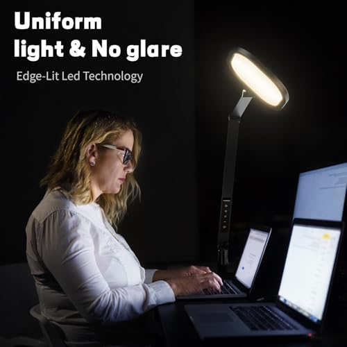 LED Desk Lamp for Home Office, Soft Edge-lit Design, Modern Style | Professional Eye-Caring Diffused Light, Dimmable Computer Light with 30 Modes, Memory & Timer, Flexible Swing Arm Table Lamp - color: Black (2-Pack)