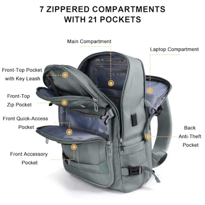 PIJUSHI Casual Travel Backpack for Women with 16" Padded Laptop Compartment | Carry On Luggage with USB Charging Port, 1680D Water-Resistant Nylon, Airline Approved, For Daily, Hiking - color: Updated Grey Blue