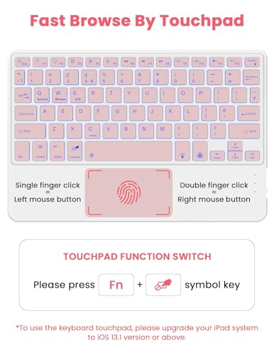 LAMA Backlit Bluetooth Touchpad Keyboard for iPad Pro/Air/Mini, Ultra-Slim Rechargeable Wireless Keyboard and Mouse for iPhone 15/14/13 Pro/Samsung/Tablet/PC/Laptop/iOS/Windows/Android, PK - color: Rose