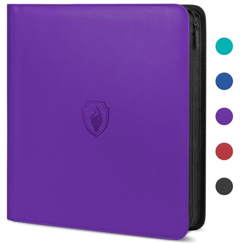 Premium Zip Card Binder 12 Pocket, Fabmaker 912 Pockets Trading Card Binder, PU Zipper Card Collection Album, Sturdy Side-Loading Card Book Holder for Game & Sports Cards, Purple - color: Purple, size: 12 Pocket - 15" x 13.6"
