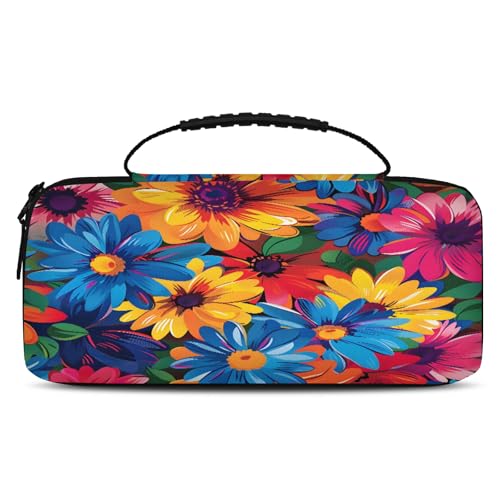 BICUUZHI Colorful Daisy Floral Carrying Case Compatible with Nintendo Switch 2, PortableTravel Carry Case Pouch holds 20 Cartridges with Pockets for Accessories & Games - color: Multicolor 18, size: Medium