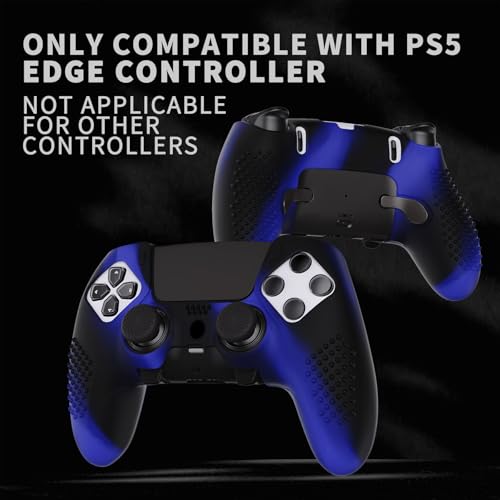 PlayVital 3D Studded Edition Anti-Slip Silicone Cover Case for ps5 Edge Controller, Soft Rubber Protector Skin for ps5 Edge Wireless Controller with 6 Thumb Grip Caps - Blue & Black - color: Blue & Black