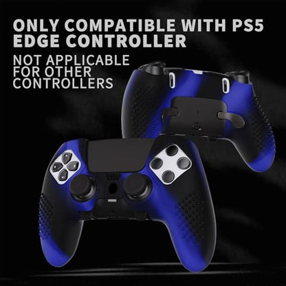 PlayVital 3D Studded Edition Anti-Slip Silicone Cover Case for ps5 Edge Controller, Soft Rubber Protector Skin for ps5 Edge Wireless Controller with 6 Thumb Grip Caps - Blue & Black - color: Blue & Black