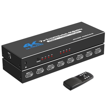 HDMI 2.0 Switch, 4K@60Hz HDMI Switcher 7 in 1 Out with IR Remote, 7 Port HDMI Selector Box Support HDMI2.0, Dolby Vision/Atmos, HDR10 for Box, Switch, PS5/4, Roku, Fire -Stick