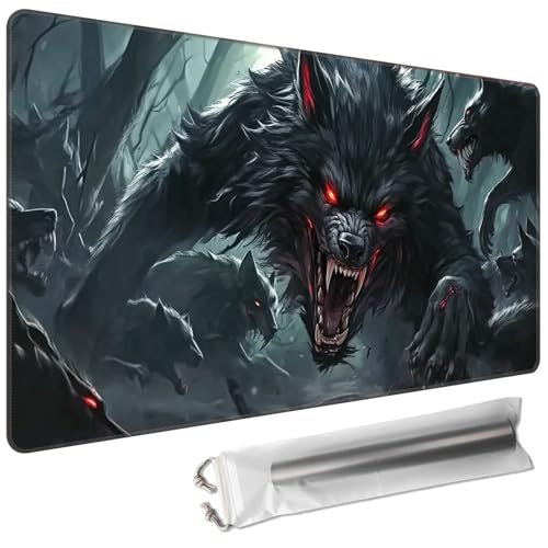for TCG/MTG Playmat 24 x 14in Including Storage Bag | Smooth Surface & Non-Slip Rubber Backing | Stitched Edge Desk Pad & Card Game Mat, Black Werewolf - color: Black Werewolf, size: 24"×14"Regular