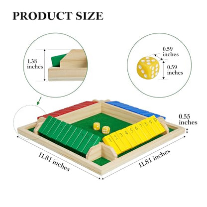 AMEROUS Shut The Box Dice Game-12 inches-Colorful Design-1-4 Players-12 Dice-Gift Package, Classic 4 Sided Wooden Board Game for Adults Kids, Classics Board Game