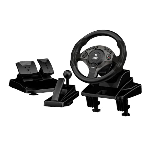 NBCP PC Racing Wheel, 900 Degree Gaming Steering Wheel with Pedals, 11" Large Wheel for Truck Simulator & Racing Games, Height Adjustable Sim Wheel Compatible with PC, PS3 - Black