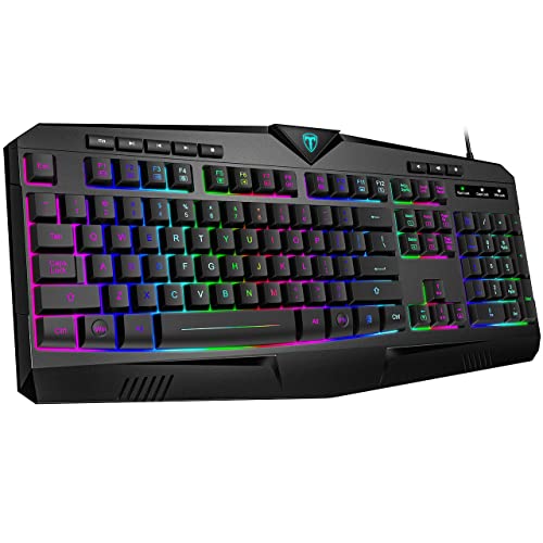 Gaming Keyboard, Full Size RGB Backlit Quiet Computer Keyboard, Wrist Rest, Silent Keys, Multimedia Keys, Anti-ghosting, Waterproof Light Up USB Wired Keyboard for PC Mac Xbox Gamer Office | Quiet Computer Keyboard, Wrist Rest, Silent/Multimedia Keys, Ant