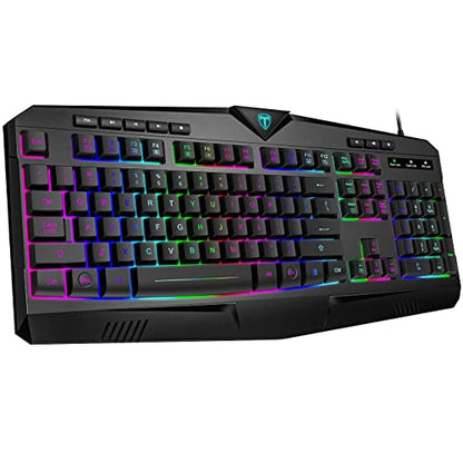 Gaming Keyboard, Full Size RGB Backlit Quiet Computer Keyboard, Wrist Rest, Silent Keys, Multimedia Keys, Anti-ghosting, Waterproof Light Up USB Wired Keyboard for PC Mac Xbox Gamer Office | Quiet Computer Keyboard, Wrist Rest, Silent/Multimedia Keys, Ant