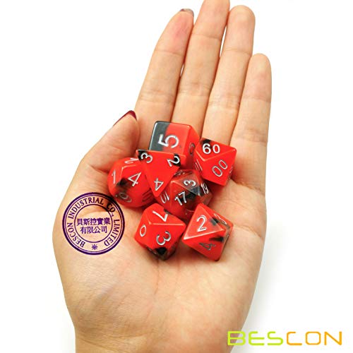 Bescon Two-Tone Glow-in-the-Dark Polyhedral Dice Set HOT Rocks, Luminous RPG Dice Set d4 d6 d8 d10 d12 d20 d% Brick Box Pack - color: Hot Rocks