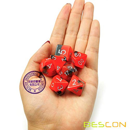 Bescon Two-Tone Glow-in-the-Dark Polyhedral Dice Set HOT Rocks, Luminous RPG Dice Set d4 d6 d8 d10 d12 d20 d% Brick Box Pack - color: Hot Rocks