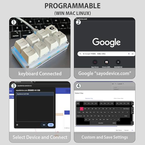 BTXETUEL Copy Paste Search Backspace Save Cut All Enter 8-Key Keyboard SayoDevice One Handed OSU Keypad Programmable Mechanical Shortcut Macro Keyboard for Working and Gaming (White) - color: White