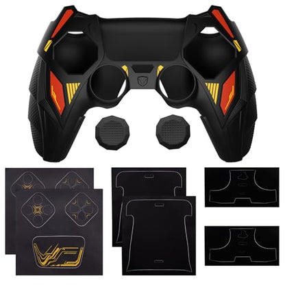PlayVital Silicone Skin Set for PS5 Controller - Mecha Rhino Design, Anti-Slip Grip Cover Protector Compatible with Charging Dock, with Thumb Grips & Touchpad Sticker - Black & Caution Red - color: Black & Caution Red