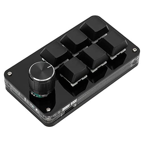 Acogedor One Handed Macro Mechanical Keyboard with Adjustment Knob, Portable Mini Mechanical Gaming Keypad, 6 Fully Programmable Keys (Black)